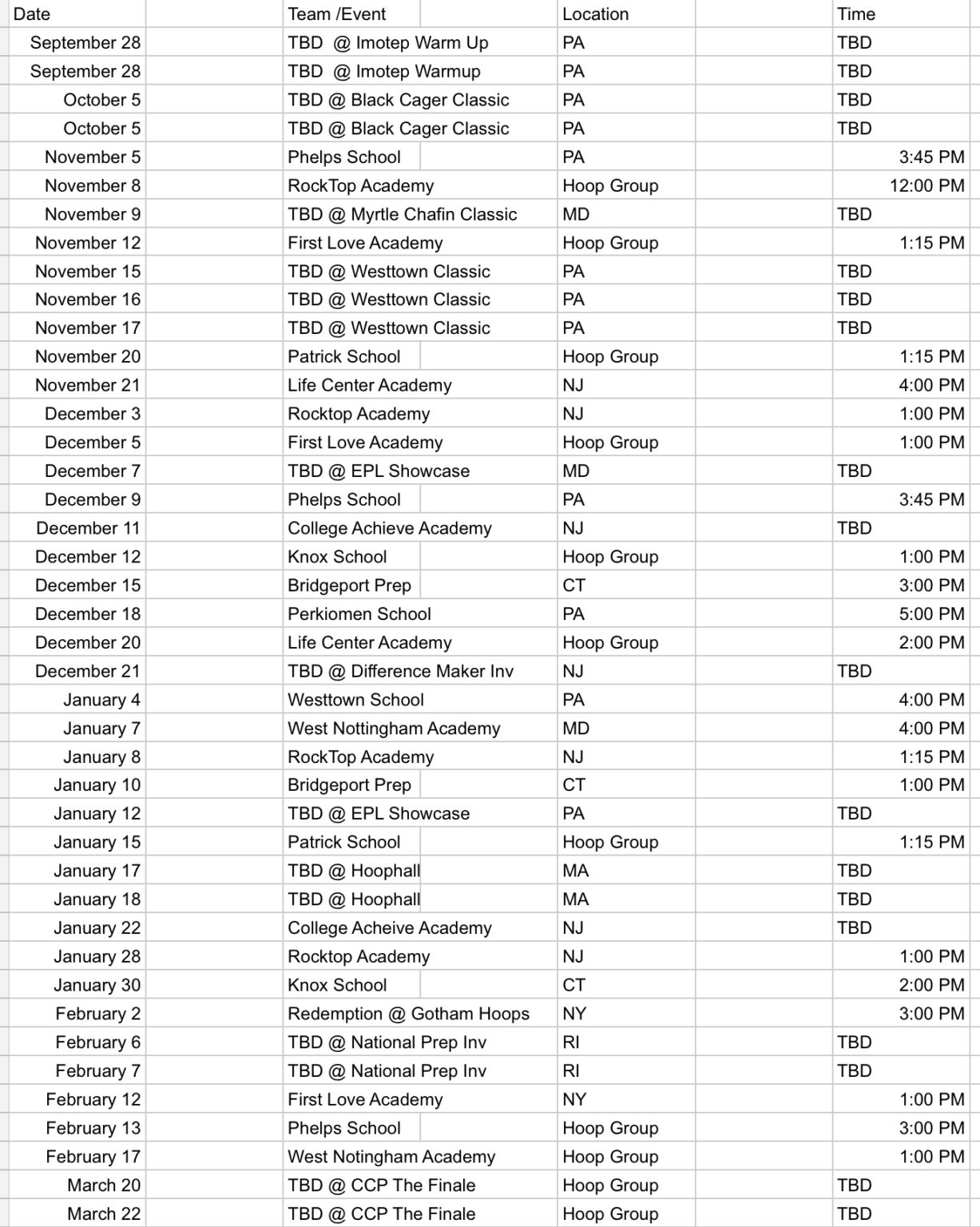 Schedule 20242025